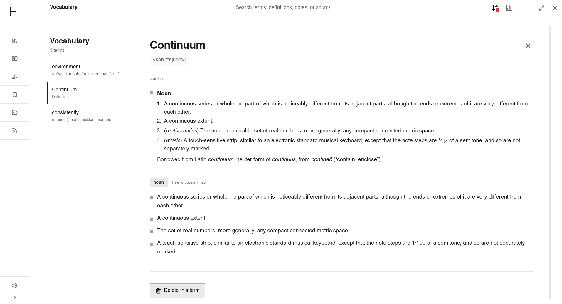 Theorem offline vocabulary and dictionary lookup workspace
